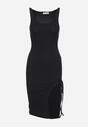 Czarna Bawełniana Sukienka na Ramiączka z Prążkowanego Materiału z Troczkami Moavie