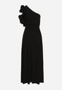 Czarna Asymetryczna Sukienka o Rozkloszowanym Fasonie z Ozdobnymi Falbankami przy Ramionach Virama