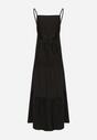 Czarna Rozkloszowana Sukienka na Ramiączkach Zawiązywana z Tyłu z Elastyczną Gumką w Talii Grililena