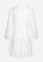 Biała Rozkloszowana Sukienka z Bufiastym Rękawem i Cienkim Paskiem Caronnia
