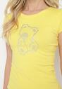 Żółty T-shirt Bawełniany Ozdobiony Cyrkoniami Heronia