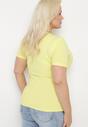 Żółty Bawełniany T-shirt Koszulka z Krótkim Rękawem Zdobiona Nadrukiem i Cyrkoniami Corila
