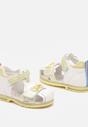 Biało-Żółte Płaskie Skórzane Sandały na Rzep z Aplikacją i Ledami Moalva