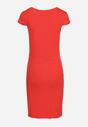 Czerwona Sukienka z Krótkim Rękawem ze Ściągaczem w Talii Dolati