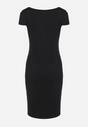 Czarna Sukienka z Krótkim Rękawem ze Ściągaczem w Talii Dolati