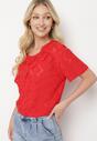Czerwony Klasyczny Ażurowy T-shirt z Krótkim Rękawem Ninnia