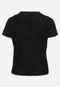 Czarny T-shirt Ażurowy z Ozdobnymi Cyrkoniami Cevola