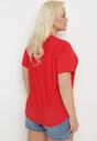 Czerwony T-shirt Koszulka z Krótkim Rękawem o Ażurowym Wykończeniu Meaara