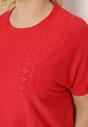 Czerwony T-shirt Koszulka z Krótkim Rękawem o Ażurowym Wykończeniu Meaara