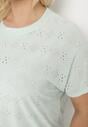 Miętowy T-shirt z Ażurowym Wzorem Mleassa