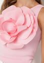 Różowy Top bez Rękawów z Asymetrycznym Dekoltem z Dużą Aplikacją w Kształcie Kwiatka Vernia