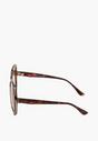 Brązowe Duże Okulary Przeciwsłoneczne z Cienkimi Oprawkami i Metalowymi Wstawkami Cleina