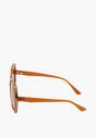 Jasnobrązowe Duże Okulary Przeciwsłoneczne z Cienkimi Oprawkami i Metalowymi Wstawkami Cleina