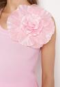 Różowy Top Koszulka bez Rękawów z Aplikacją Kwiatu Umalia