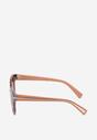 Ciemnobeżowe Okulary Przeciwsłoneczne w Kształcie Kociego Oka z Metalicznymi Zdobieniami Zetadia