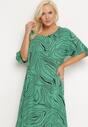 Zielona Trapezowa Sukienka z Bawełny z Krótkim Rękawem Vivantia