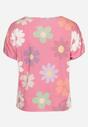 Różowy Bawełniany T-shirt z Krótkim Rękawem w Kwiatowy Wzór Zorantia