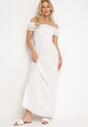 Biała Wiskozowa Sukienka Typu Hiszpanka z Marszczoną Górą Moalle