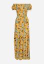 Beżowo-Żółta Wiskozowa Sukienka Hiszpanka w Kwiaty o Rozkloszowanym Kroju Uasteria