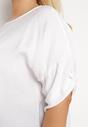 Biały Wiskozowy T-shirt Koszulka z Krótkim Rękawem Podwijanym i Haftem na Plecach Mleoria