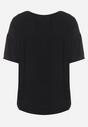 Czarny Wiskozowy T-shirt Koszulka z Krótkim Rękawem Podwijanym i Haftem na Plecach Mleoria