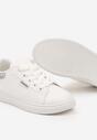 Biało-Srebrne Płaskie Sznurowane Sneakersy Ozdobione z Tyłu Brokatem Quneria