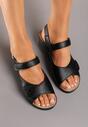 Czarne Klasyczne Sandały z Imitacji Skóry na Koturnie na Rzepy z Metaliczną Aplikacją Ambemia