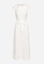 Biała Rozkloszowana Sukienka bez Rękawów z Wiązaniem w Talii Ellalin