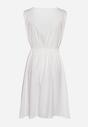 Biała Sukienka z Kopertowym Dekoltem i Gumką w Pasie Vereri