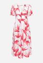 Różowo-Biała Sukienka z Kopertowym Dekoltem i Gumką w Pasie Wiązana na Plecach Iberi