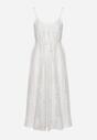 Biała Sukienka na Regulowanych Ramiączkach Ozdobiona Cyrkoniami z Materiałowym Paskiem Selolia