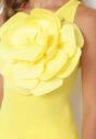 Żółty Top bez Rękawów z Asymetrycznym Dekoltem z Dużą Aplikacją w Kształcie Kwiatka Vernia