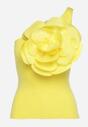 Żółty Top bez Rękawów z Asymetrycznym Dekoltem z Dużą Aplikacją w Kształcie Kwiatka Vernia