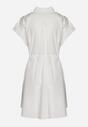 Biała Sukienka z Bawełny o Koszulowym Kroju z Materiałowym Paskiem i Zdobieniami Vitolia