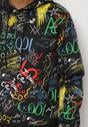 Czarno-Żółta Bluza Kangurka z Kapturem i Kolorowymi Napisami w Stylu Graffiti Vabolia