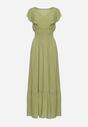 Zielona Rozkloszowana Sukienka z Bawełny z Gumką w Talii i Falbankami Dimissa
