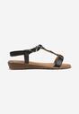 Czarne Wsuwane Sandały z Plecionym Paskiem Ozdobione Metalową Aplikacją i Cyrkoniami Testanya