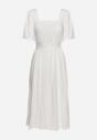 Biała Rozkloszowana Sukienka z Wiskozy z Wycięciem i Wiązaniem na Plecach Dimicia