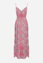 Różowa Wiskozowa Sukienka z Kopertowym Dekoltem i Gumką w Talii w Stylu Boho Verfalia