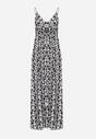 Czarno-Biała Wiskozowa Sukienka z Kopertowym Dekoltem na Regulowanych Ramiączkach ze Ściągaczem Dimarla