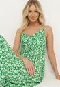Zielona Wiskozowa Sukienka z Kopertowym Dekoltem na Regulowanych Ramiączkach ze Ściągaczem Dimarla