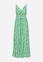 Zielona Wiskozowa Sukienka z Kopertowym Dekoltem na Regulowanych Ramiączkach ze Ściągaczem Dimarla