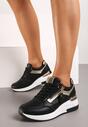 Czarne Sneakersy na Grubej Podeszwie z Metalicznymi Wstawkami Trisstine