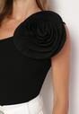 Czarna Asymetryczna Bluzka Top z Bawełny Ozdobiona Kwiatem 3D Ulsavia