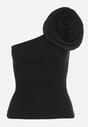 Czarna Asymetryczna Bluzka Top z Bawełny Ozdobiona Kwiatem 3D Ulsavia