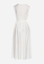Biała Rozkloszowana Sukienka z Wiskozą Kopertowym Dekoltem i Materiałowym Paskiem w Talii Jenvia