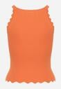 Pomarańczowy Klasyczny Top z Prążkowanego Materiału z Wiskozą i Ozdobnym Wykończeniem Grunvia