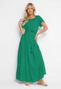 Zielona Sukienka Typu Hiszpanka z Gumką w Talii i Materiałowym Paskiem Tiamarae