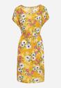 Żółta Wiskozowa Sukienka w Kwiaty z Materiałowym Paskiem w Talii Aristina