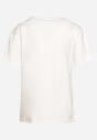 Biały T-shirt Koszulka z Krótkim Rękawem i Aplikacją w Kształcie Kwiatu Nestairis